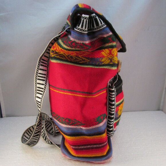 Small Multicolored Striped Lightweight Fabric Backpack - Picture 3 of 9